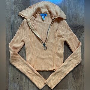 Apricot Ribbed Women’s cropped zip up sweater